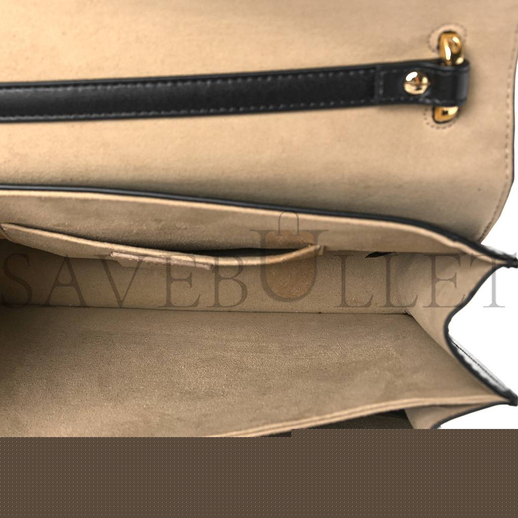 FENDI VITELLO LIBERTY BI-COLOR FF 1974 EMBOSSED CHAIN STRAP KAN U SHOULDER BAG BLACK MAYA (25*20*8cm)