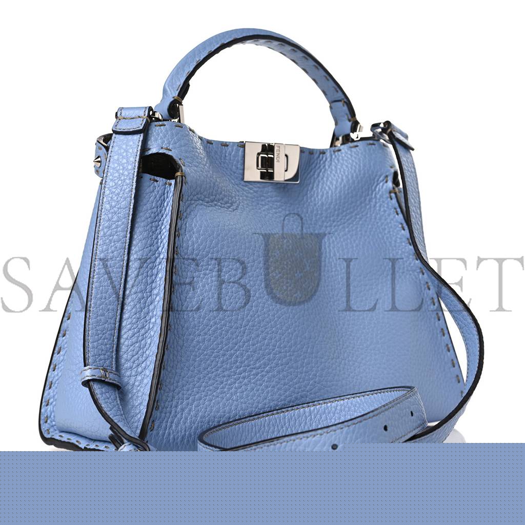 FENDI CUOIO ROMA SELLERIA CHAMOIS BI-COLOR MEDIUM PEEKABOO ICONIC ESSENTIALLY SATCHEL SKY BLUE LATTE (27*21*12cm)