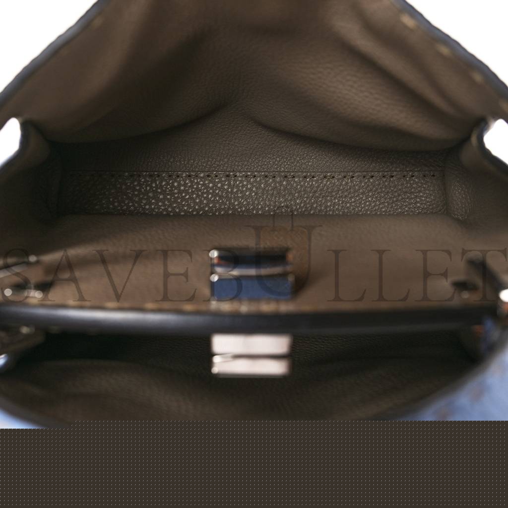 FENDI CUOIO ROMA SELLERIA CHAMOIS BI-COLOR MEDIUM PEEKABOO ICONIC ESSENTIALLY SATCHEL SKY BLUE LATTE (27*21*12cm)