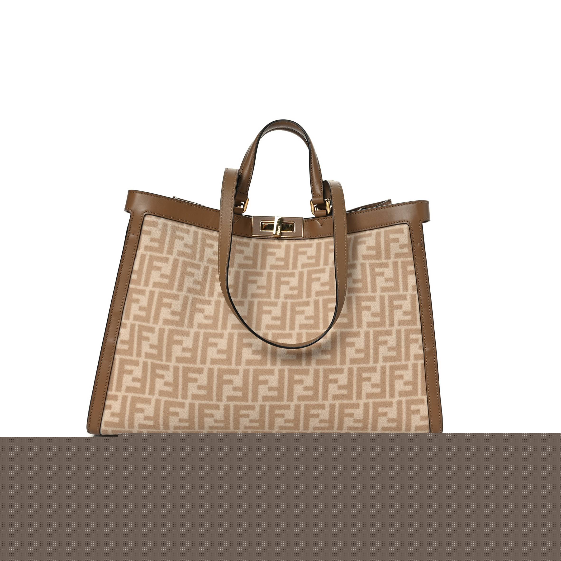 FENDI WOOL VITELLO KING SETA FF 1974 MEDIUM PEEKABOO X-TOTE BEIGE CAMMELLO SAND (41*29*15cm)