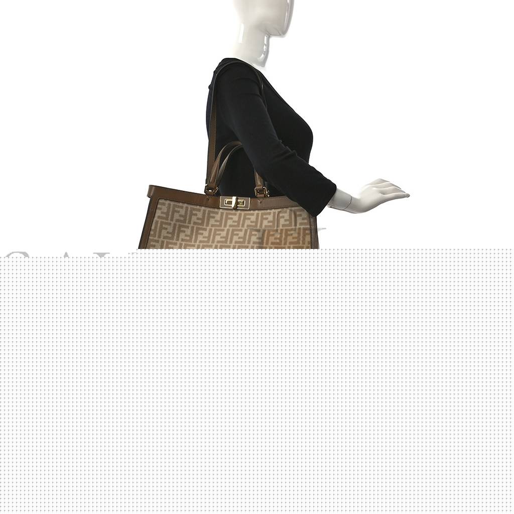 FENDI WOOL VITELLO KING SETA FF 1974 MEDIUM PEEKABOO X-TOTE BEIGE CAMMELLO SAND (41*29*15cm)