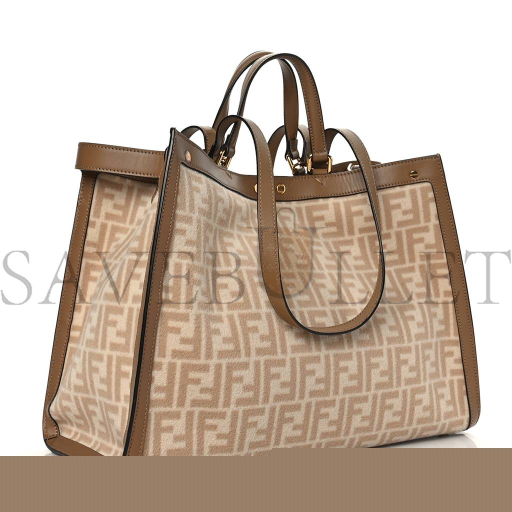 FENDI WOOL VITELLO KING SETA FF 1974 MEDIUM PEEKABOO X-TOTE BEIGE CAMMELLO SAND (41*29*15cm)