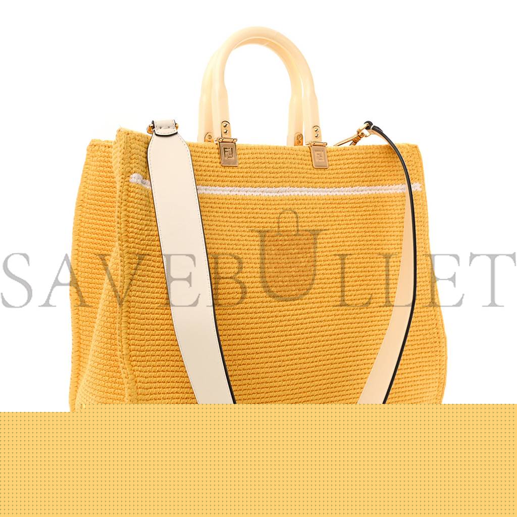 FENDI CROCHET VITELLO KING LOGO PLEXIGLASS MEDIUM FENDI SUNSHINE SHOPPER TOTE MIMOSA PANNA (36*31*15cm)