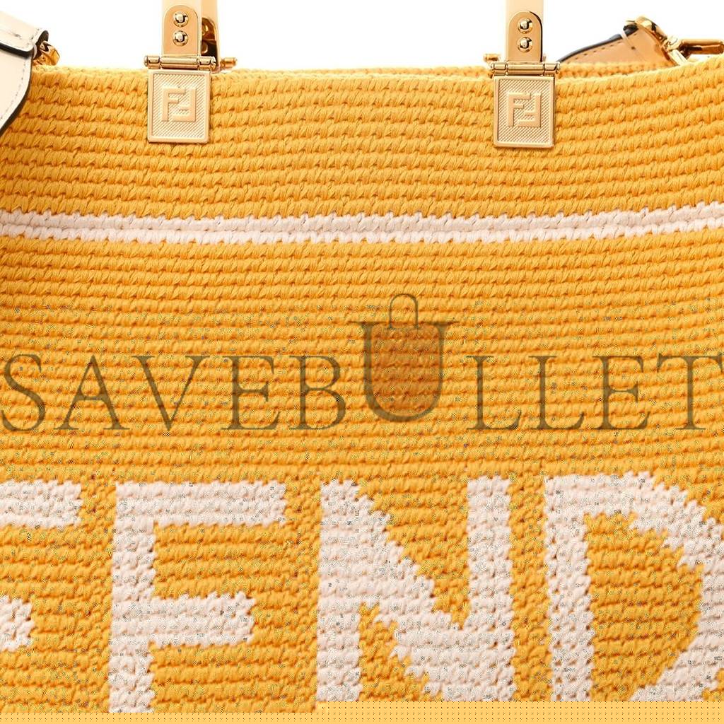 FENDI CROCHET VITELLO KING LOGO PLEXIGLASS MEDIUM FENDI SUNSHINE SHOPPER TOTE MIMOSA PANNA (36*31*15cm)
