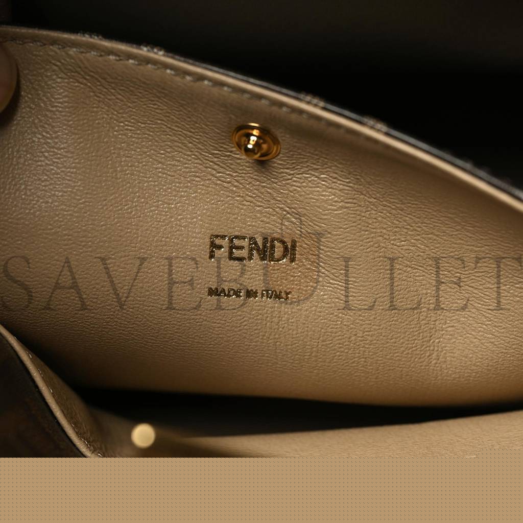 FENDI VITELLO SETA GLAZED FABRIC FF 1974 MEDIUM PEEKABOO X-LITE MAYA MOGANO PANNA (30*25*15cm)