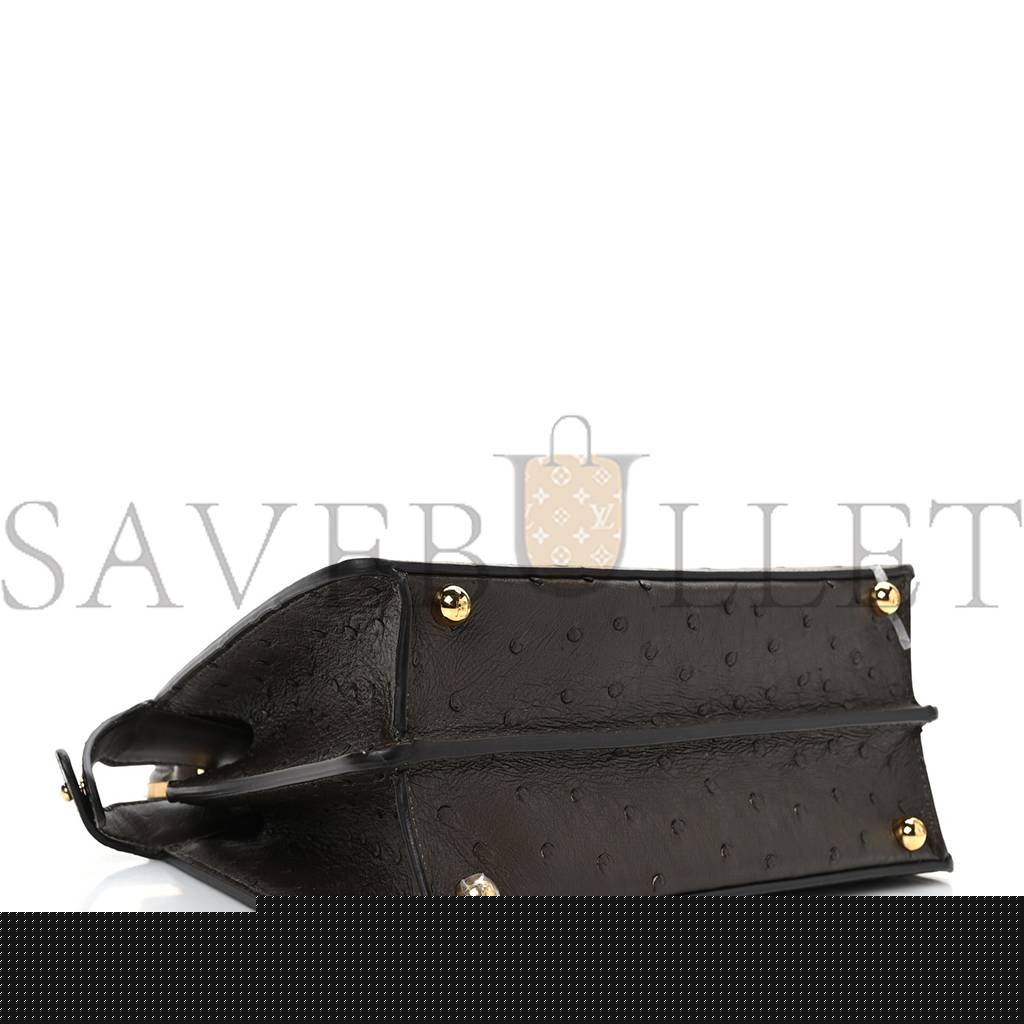 FENDI OSTRICH SHINY NAPPA SMALL PEEKABOO I SEE U SATCHEL DARK BROWN (27*20*11cm)