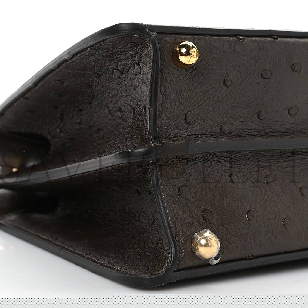 FENDI OSTRICH SHINY NAPPA SMALL PEEKABOO I SEE U SATCHEL DARK BROWN (27*20*11cm)