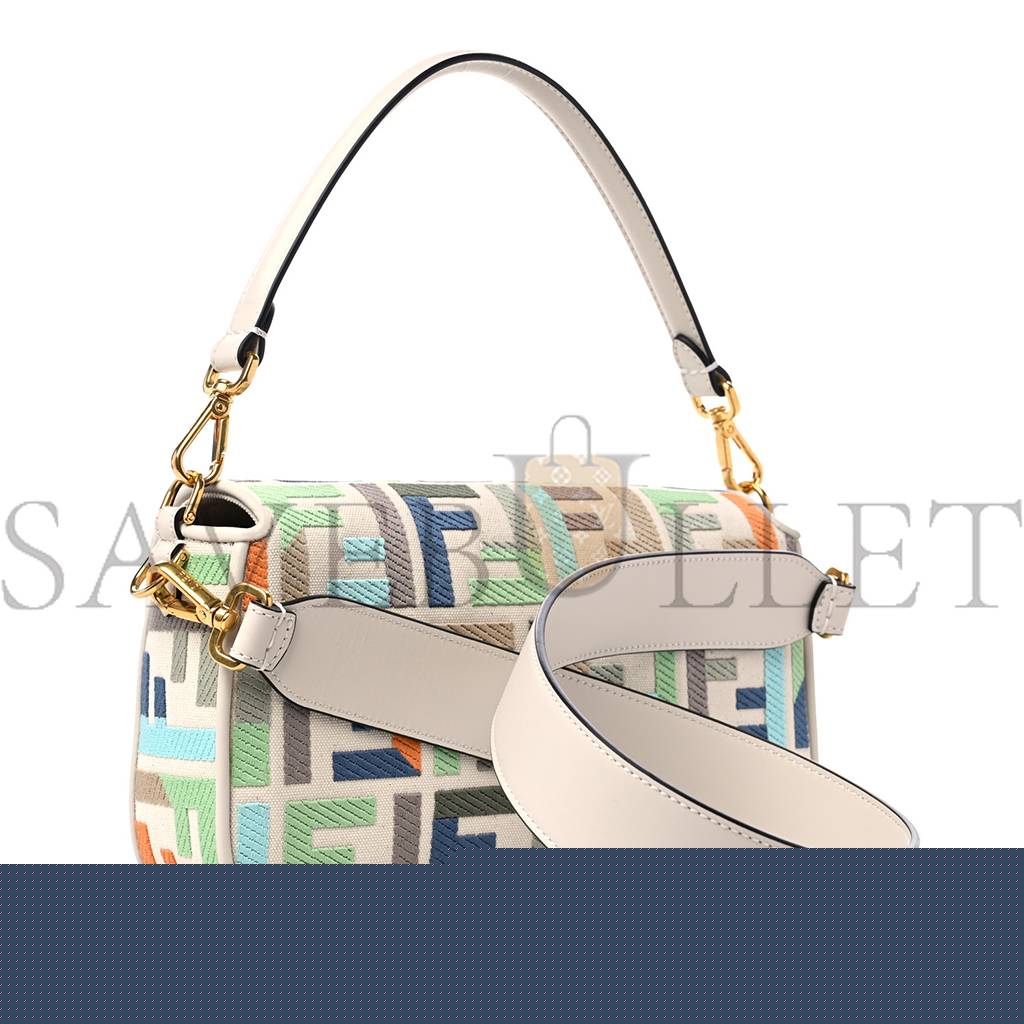 FENDI KUBAN CANVAS VITELLO KING FF EMBROIDERED BAGUETTE LATTE MULTICOLOR (27*13*6cm)
