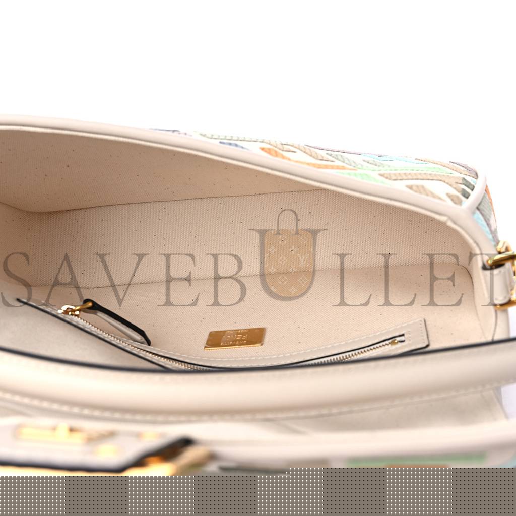 FENDI KUBAN CANVAS VITELLO KING FF EMBROIDERED BAGUETTE LATTE MULTICOLOR (27*13*6cm)