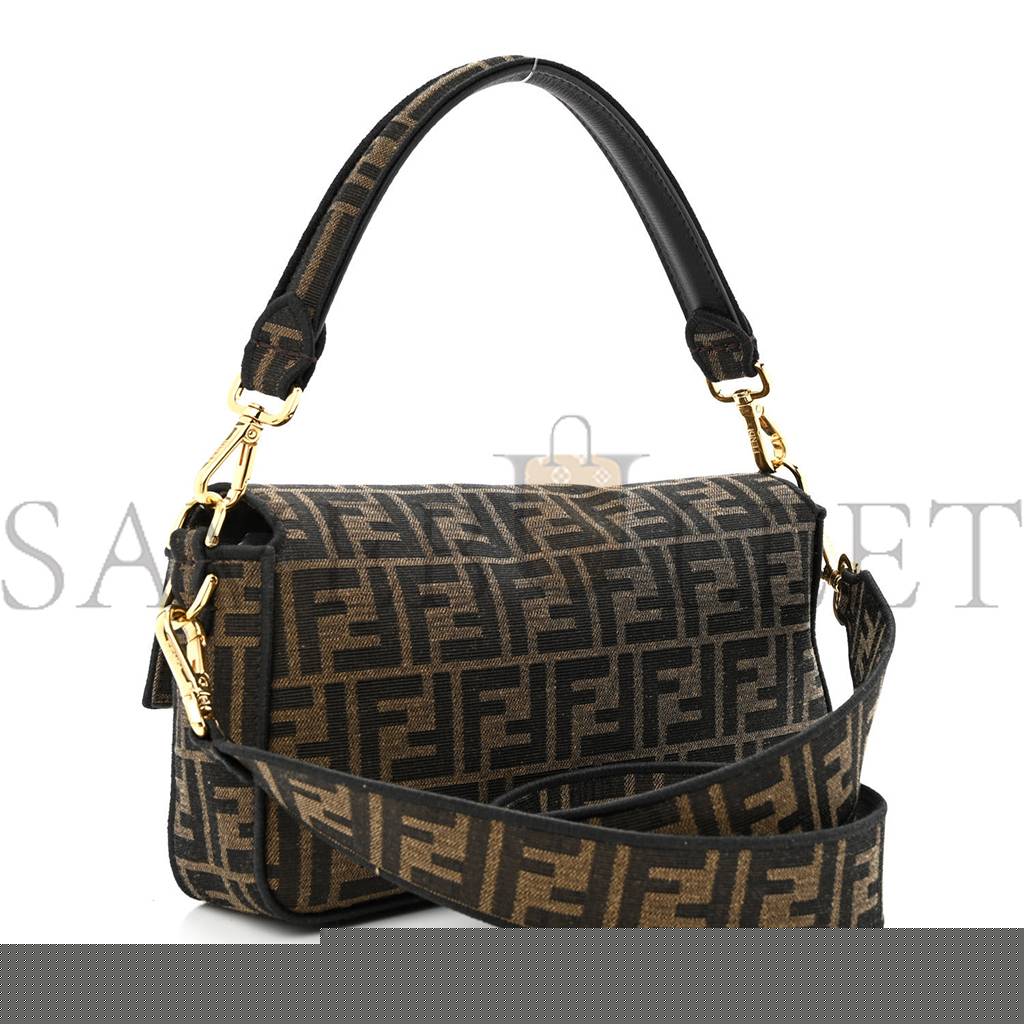 FENDI FABRIC JACQUARD FF 1974 MEDIUM BAGUETTE TOBACCO MORO BLACK (27*14*6cm)
