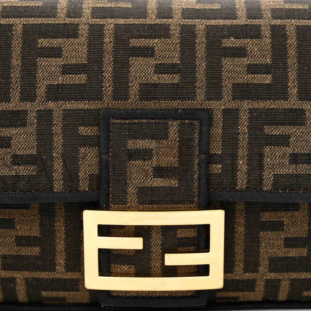 FENDI FABRIC JACQUARD FF 1974 MEDIUM BAGUETTE TOBACCO MORO BLACK (27*14*6cm)