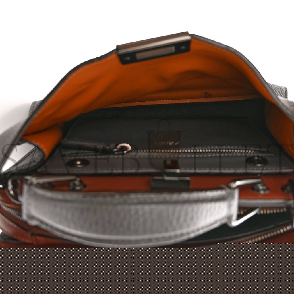 FENDI CUOIO ROMANO VITELLO GRACE LIGHT GLAZED FABRIC BI-COLOR FF 1974 MINI PEEKABOO I SEE U SATCHEL ARGILLA (25*20*9cm)
