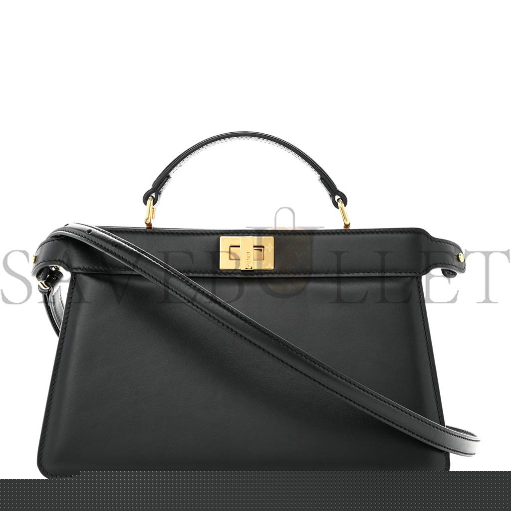 FENDI VITELLO KING LUXOR SHINY NAPPA MEDIUM PEEKABOO I SEE U EAST WEST SATCHEL BLACK LIGHT ROSE (29*18*11cm)