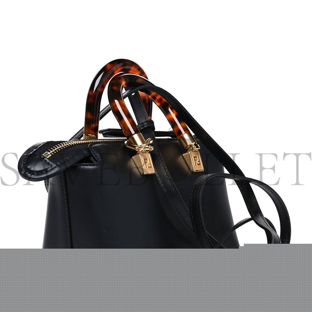 FENDI VITELLO KING PLEXIGLASS LOGO EMBOSSED MINI BY THE WAY TOP HANDLE BOSTON BAG BLACK (18*10*9cm)