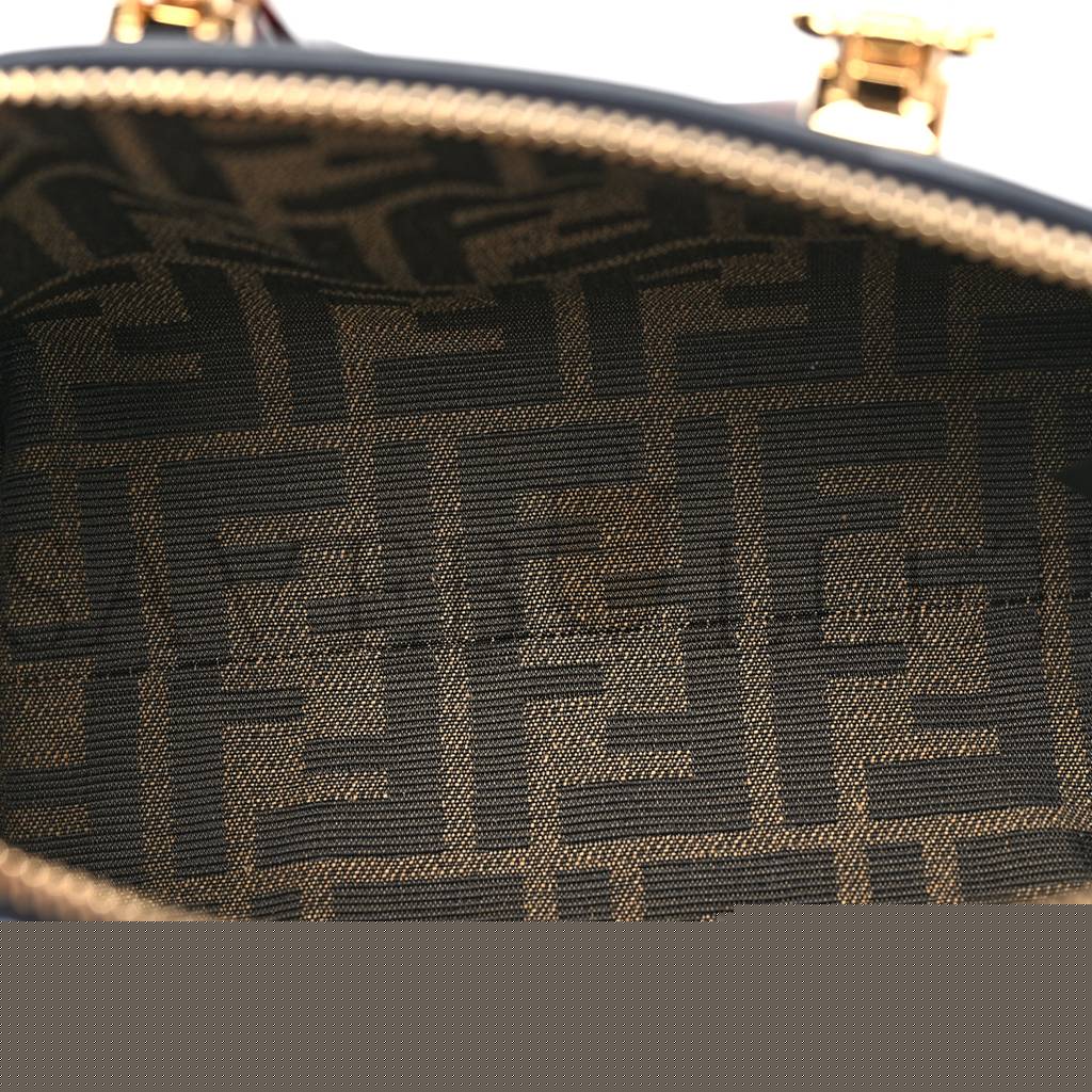 FENDI VITELLO KING PLEXIGLASS LOGO EMBOSSED MINI BY THE WAY TOP HANDLE BOSTON BAG BLACK (18*10*9cm)