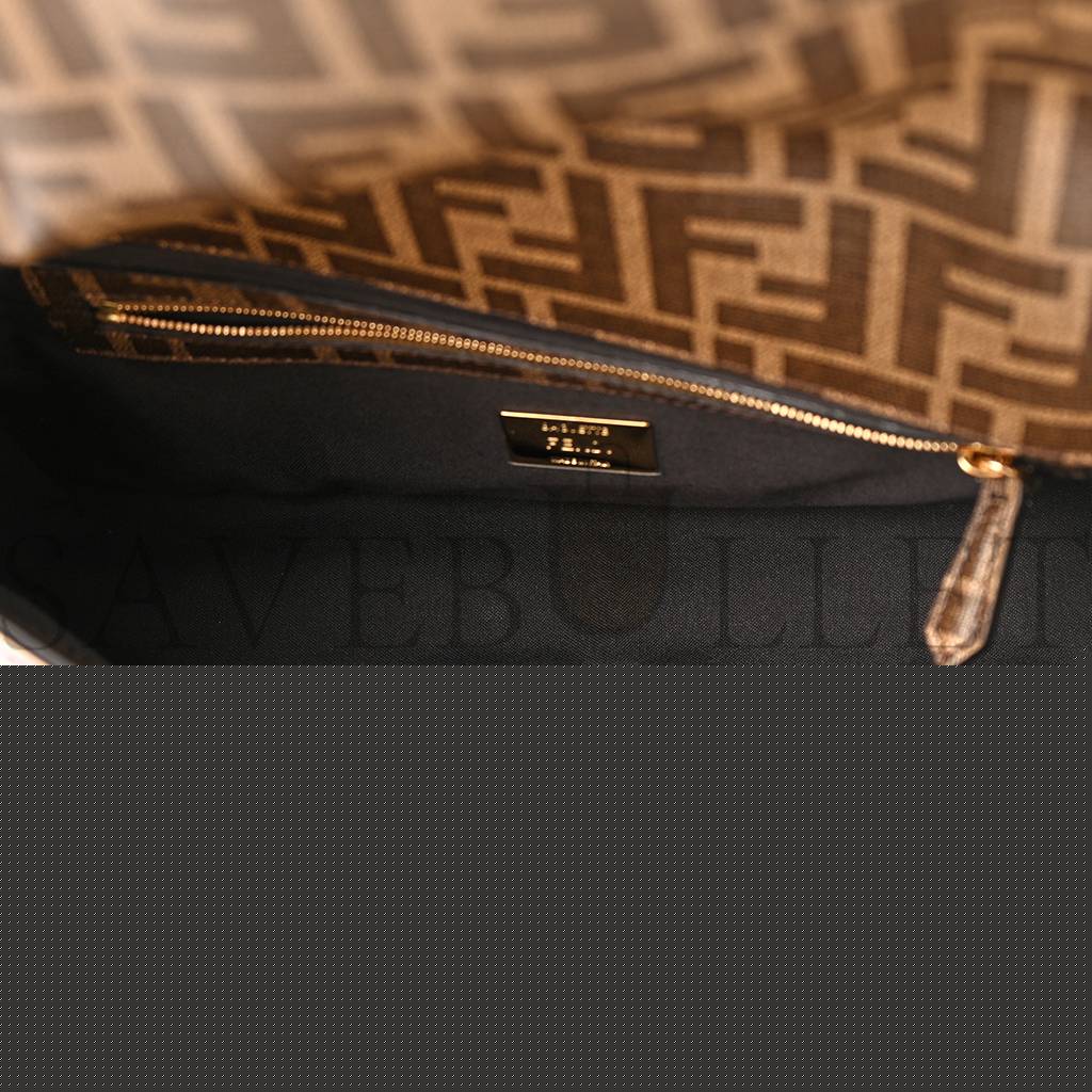 FENDI GLAZED FABRIC FF 1974 HAIRDO GIRLS INLAY BAGUETTE MOGANO PANNA MULTICOLOR (27*15*6cm)