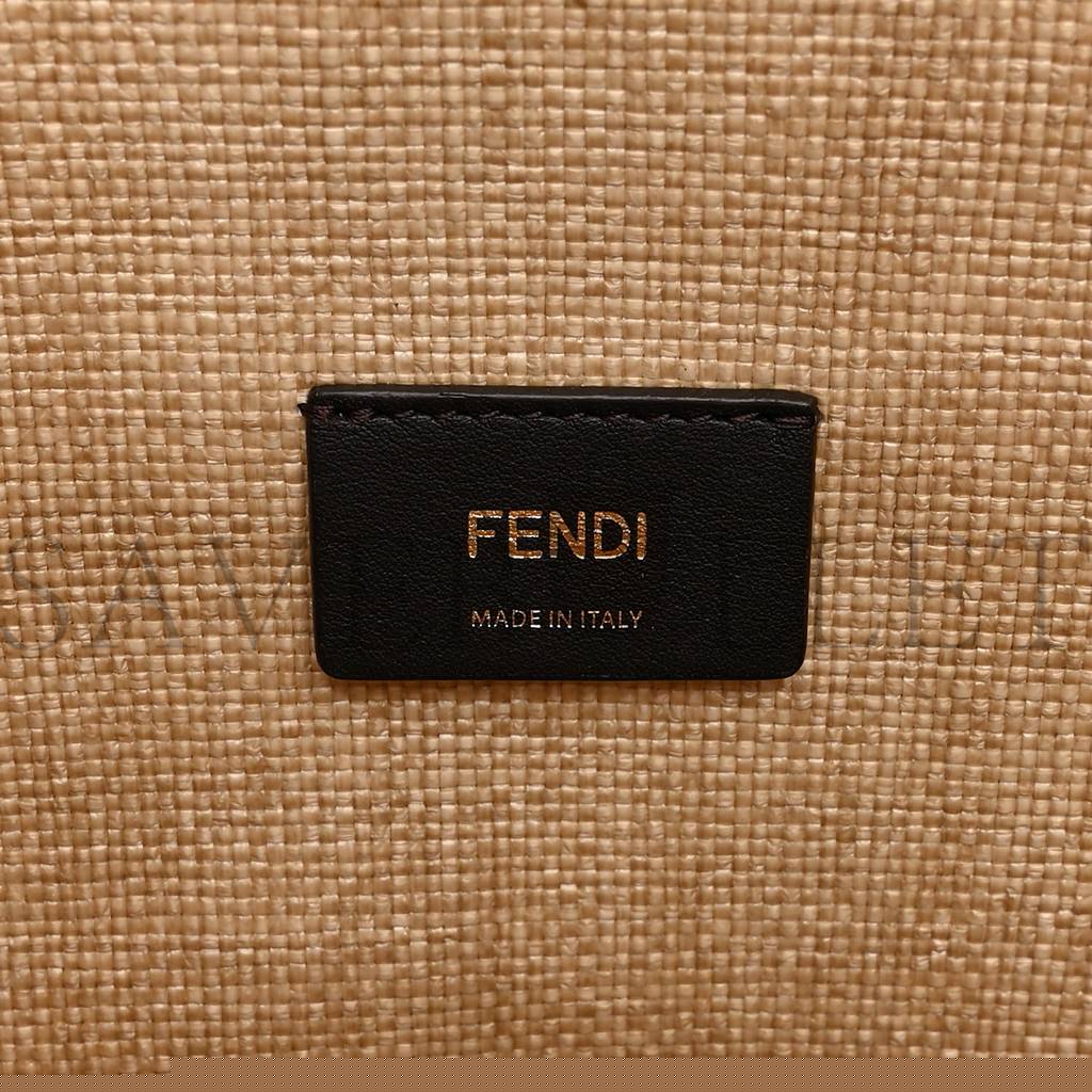 FENDI STRAW VITELLO KING PLEXIGLASS WOVEN MEDIUM FENDI SUNSHINE SHOPPER TOTE NATURAL BLACK (36*32*17cm)
