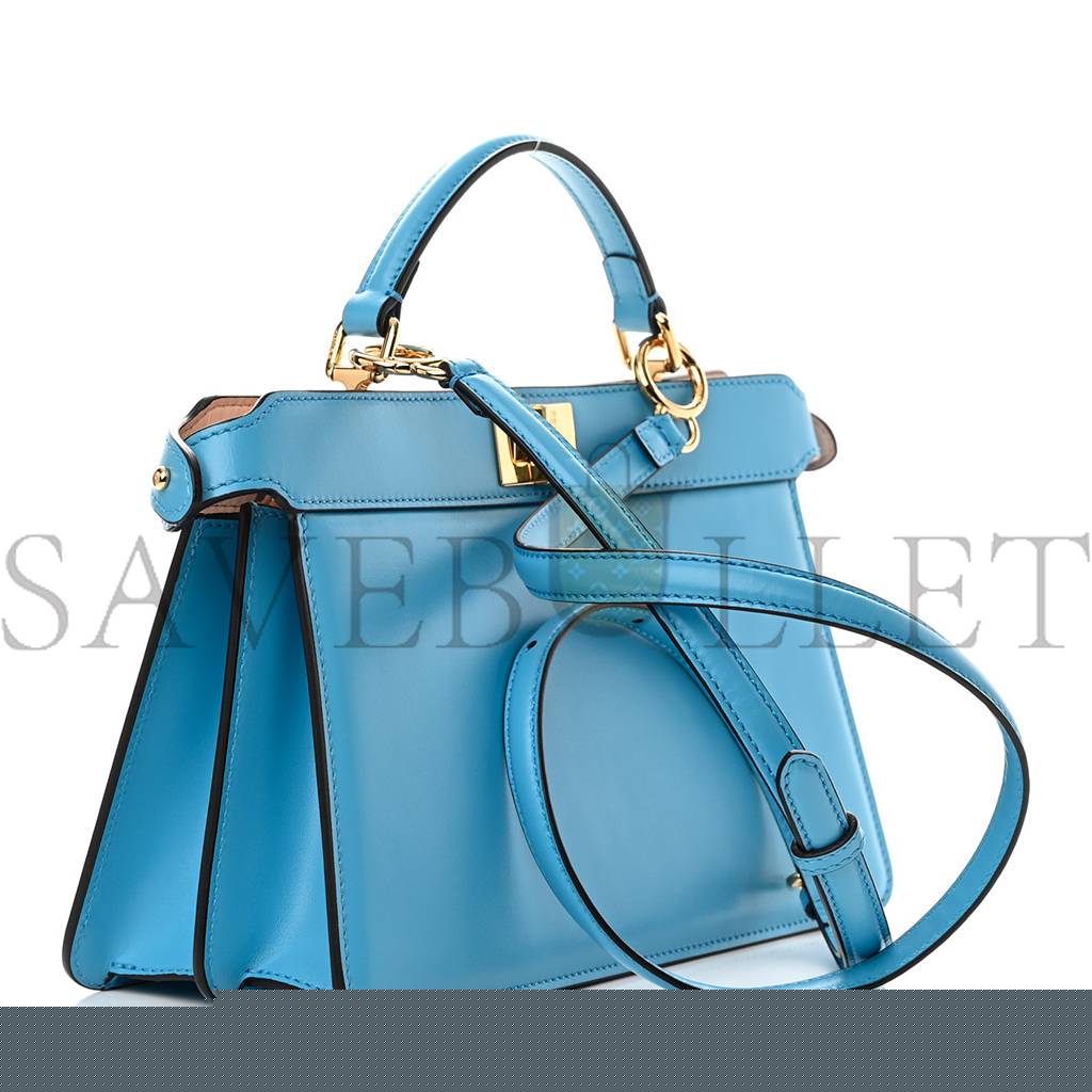 FENDI VITELLO KING LUXOR SHINY NAPPA MEDIUM PEEKABOO I SEE U EAST WEST SATCHEL CYBER BLUE LIGHT ROSE (29*18*11cm)