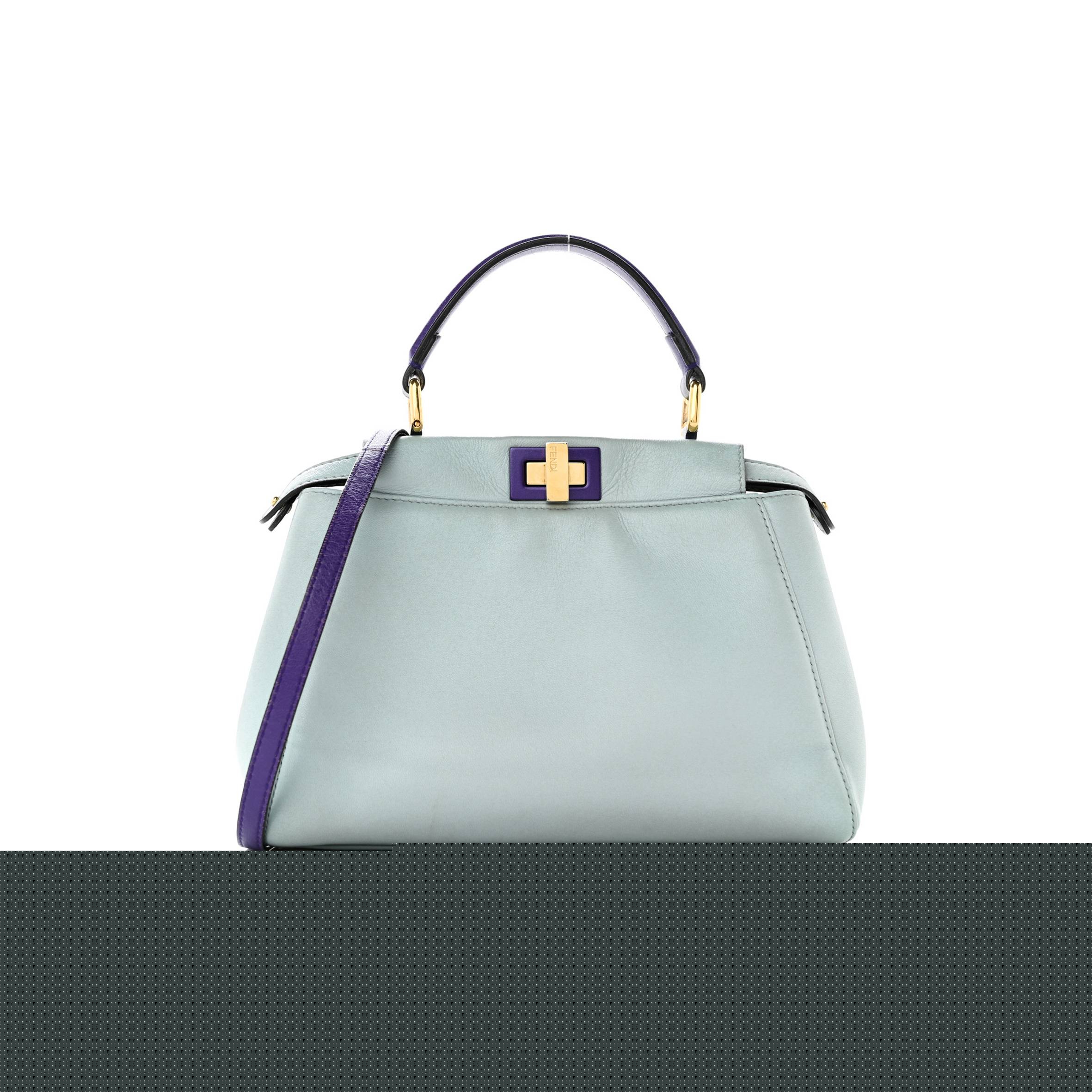 FENDI NAPPA COLORBLOCK MINI PEEKABOO ICONIC SATCHEL POLVERE PURPLE RAIN RUBY (23*17*11cm)