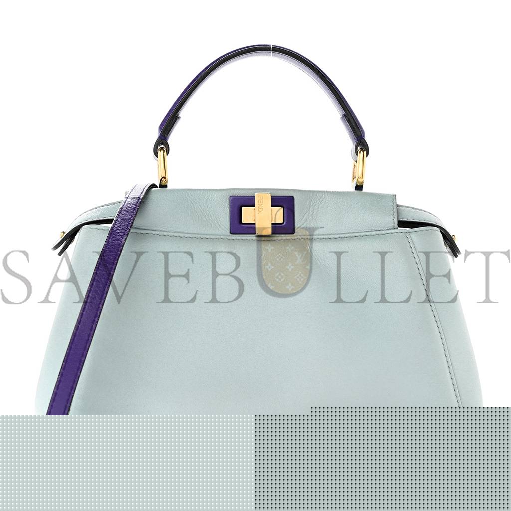 FENDI NAPPA COLORBLOCK MINI PEEKABOO ICONIC SATCHEL POLVERE PURPLE RAIN RUBY (23*17*11cm)