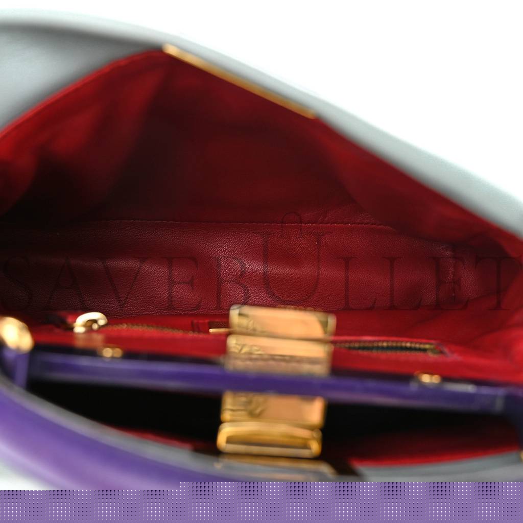FENDI NAPPA COLORBLOCK MINI PEEKABOO ICONIC SATCHEL POLVERE PURPLE RAIN RUBY (23*17*11cm)