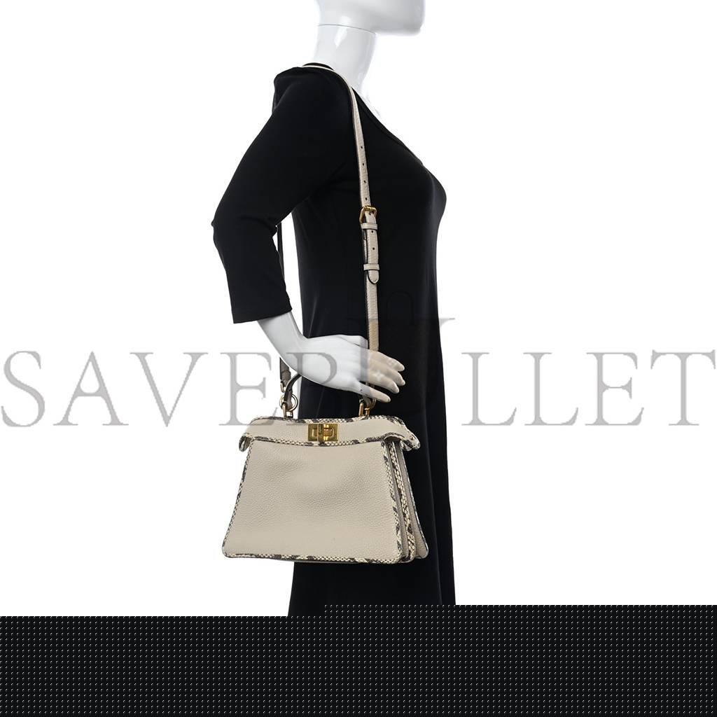 FENDI CUOIO ROMANO ELAPHE CHAMOIS PYTHON PRINT SMALL PEEKABOO I SEE U SATCHEL CAMELIA (27*20*11cm)