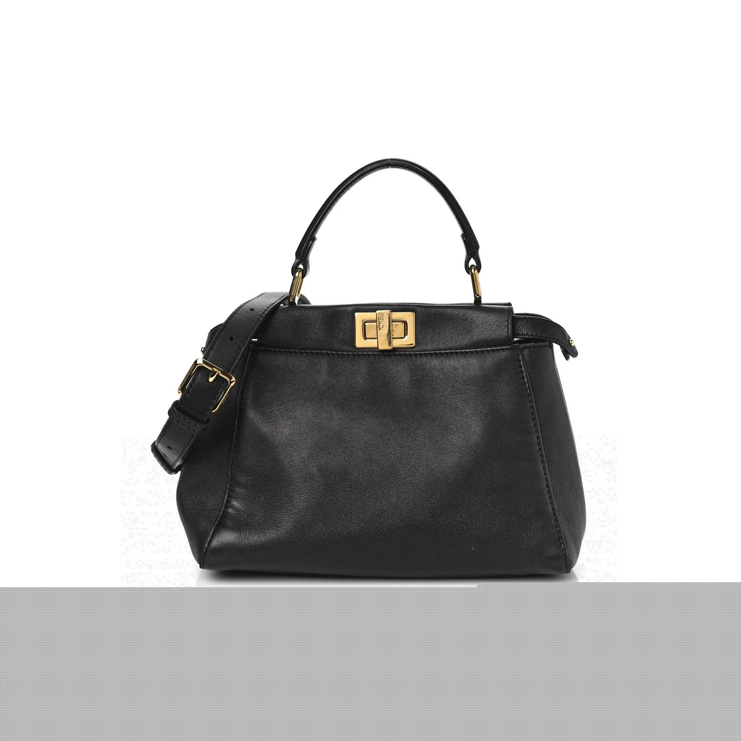 FENDI NAPPA MINI PEEKABOO ICONIC SATCHEL BLACK (23*19*11cm)