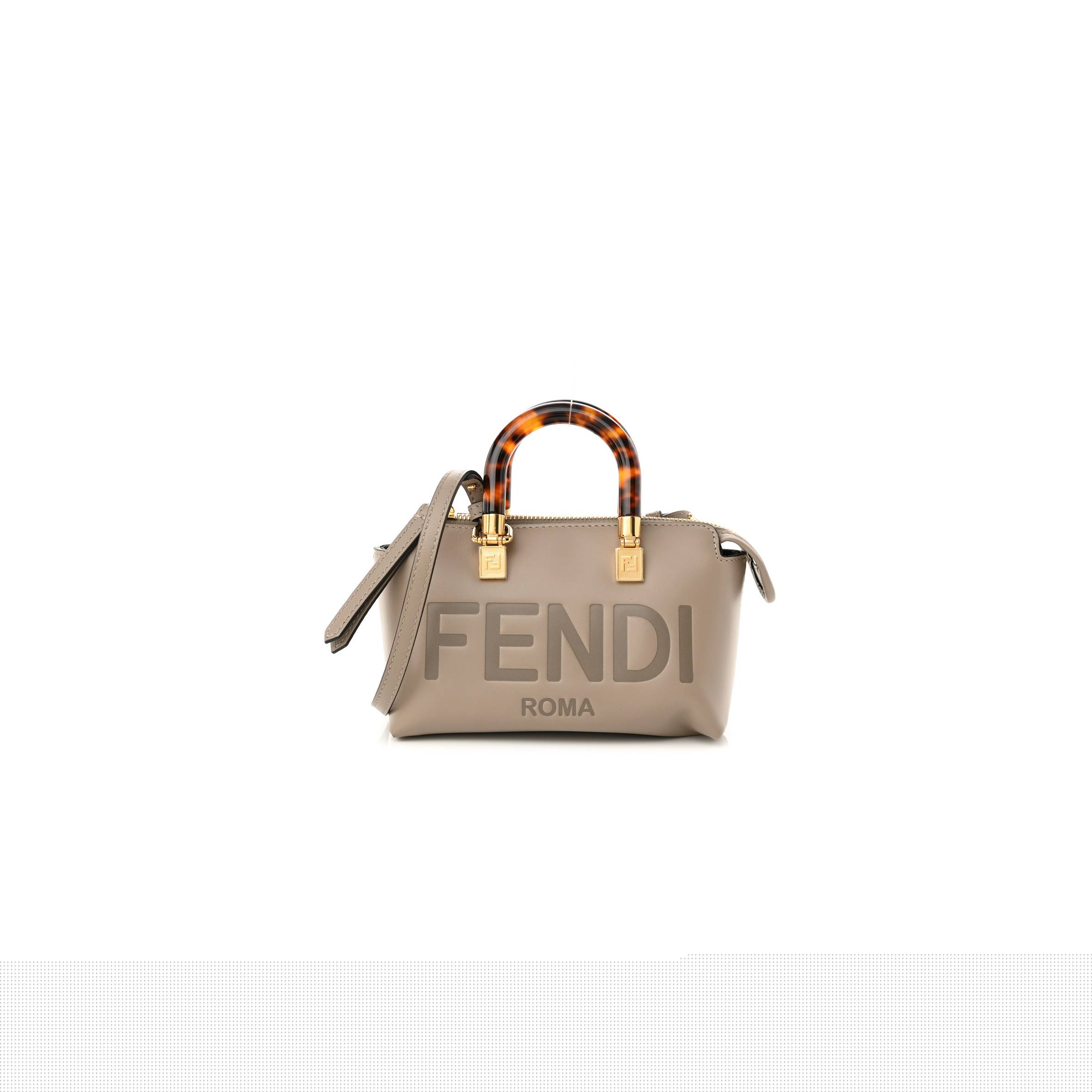 FENDI VITELLO KING PLEXIGLASS LOGO EMBOSSED MINI BY THE WAY TOP HANDLE BOSTON BAG TORTORA (18*11*8cm)