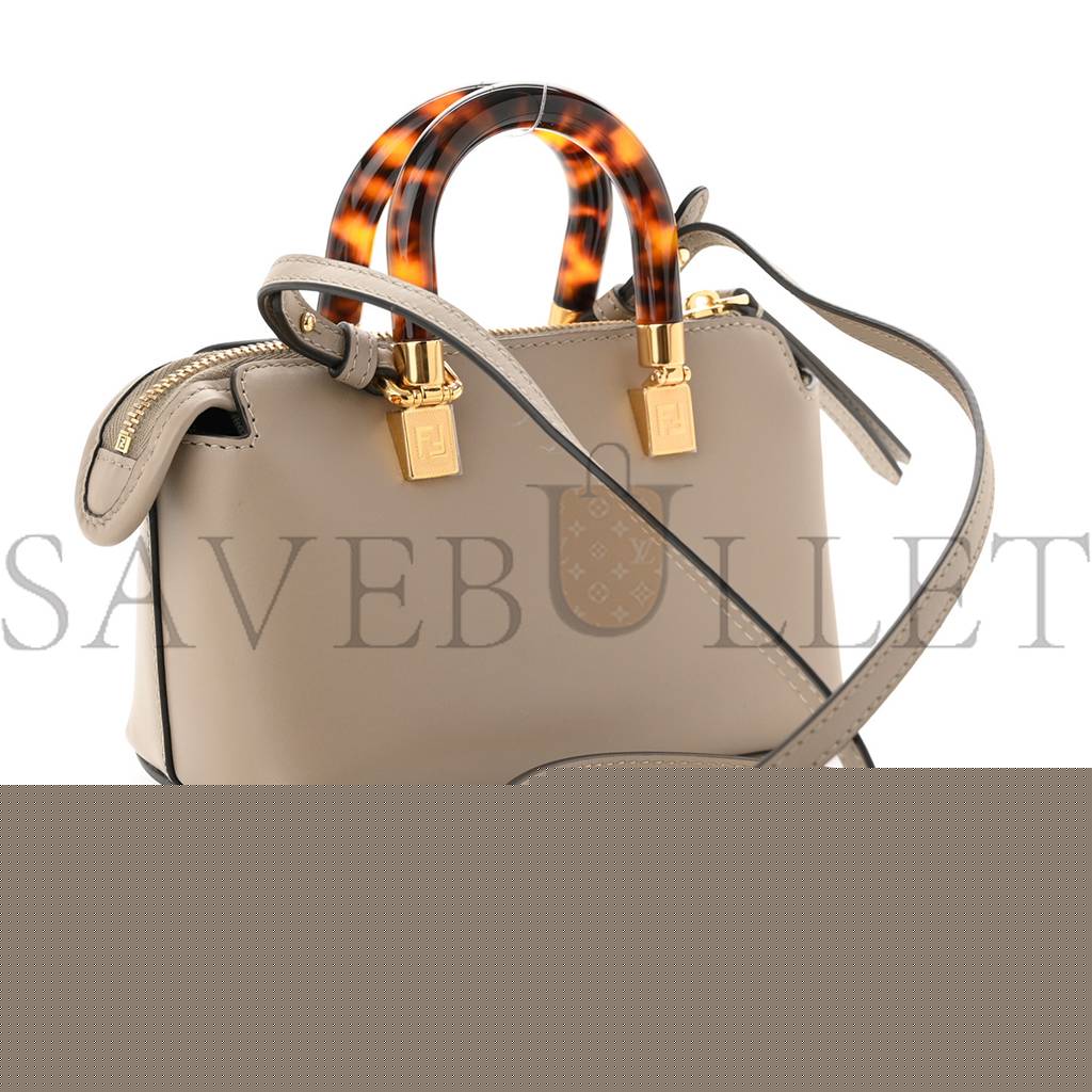 FENDI VITELLO KING PLEXIGLASS LOGO EMBOSSED MINI BY THE WAY TOP HANDLE BOSTON BAG TORTORA (18*11*8cm)
