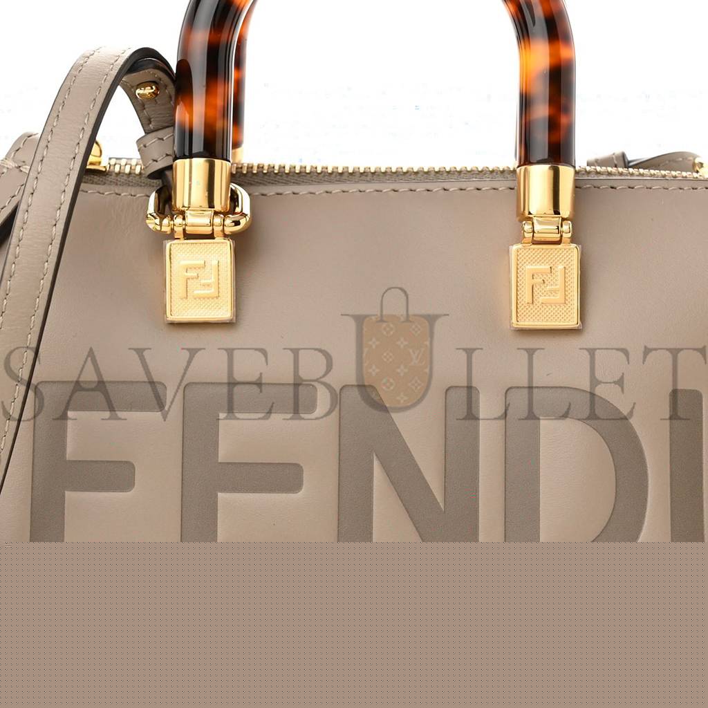 FENDI VITELLO KING PLEXIGLASS LOGO EMBOSSED MINI BY THE WAY TOP HANDLE BOSTON BAG TORTORA (18*11*8cm)