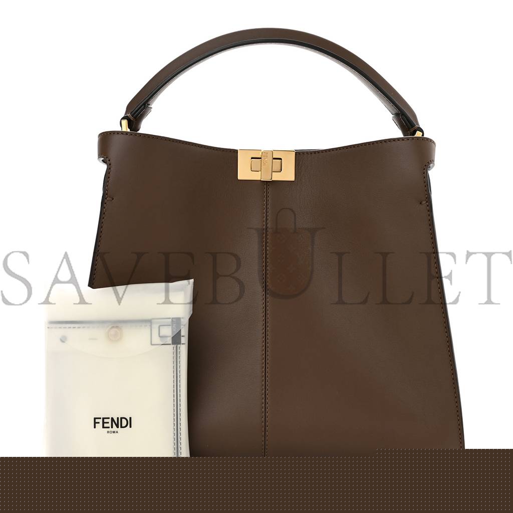 FENDI VITELLO SETA GLAZED FABRIC FF 1974 MEDIUM PEEKABOO X-LITE MAYA MOGANO PANNA (30*25*15cm)